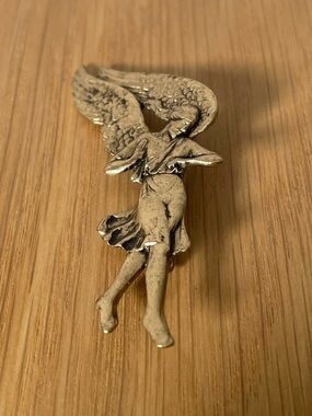 Vintage 1960s Museum of Fine Arts MFA Angel Winged Woman Gold Tone Brooch Signed